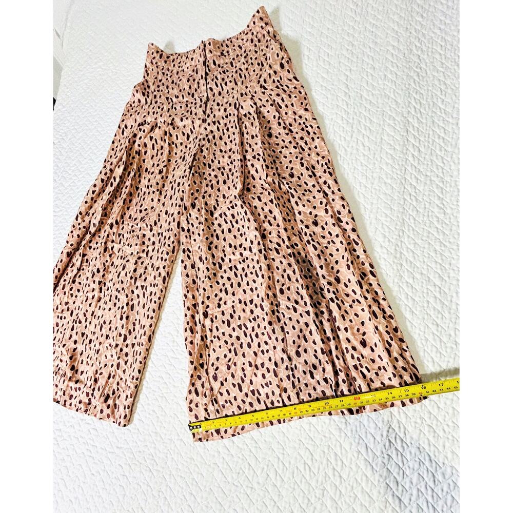 Anthropologie Wide Leg Pleated Brown & Pink Leopard Pants- Small - Picture 3 of 10